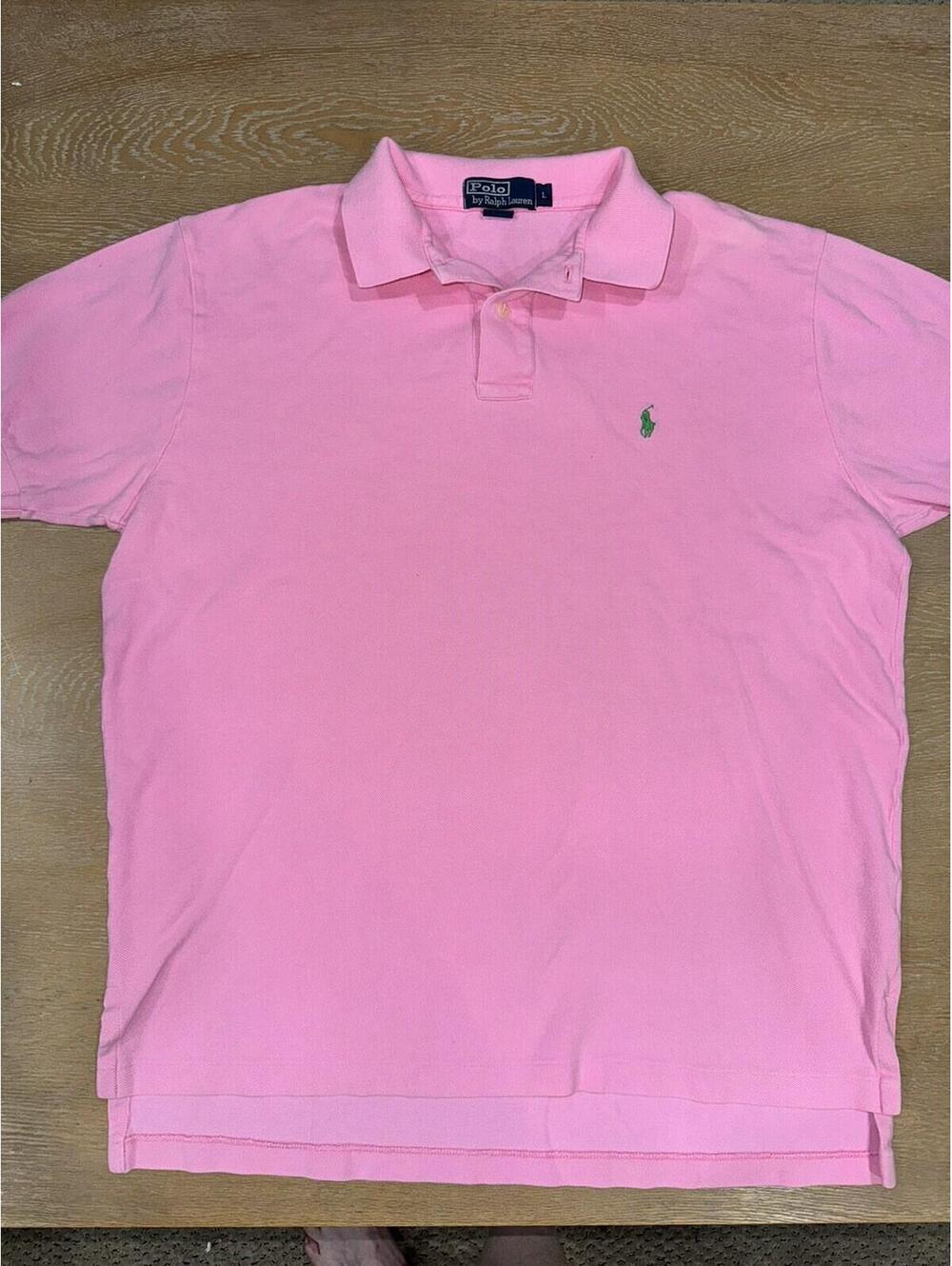 MENS Polo Ralph Lauren Iconic Mesh Polo Shirt SZ LARGE Pink Green Pony Logo